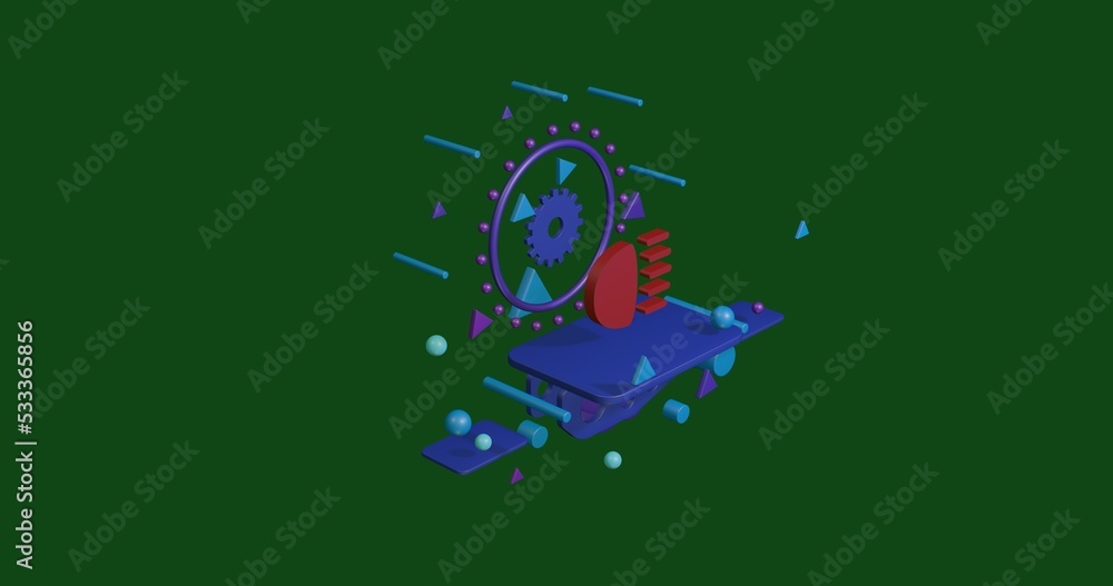 Poster red headlight symbol on a pedestal of abstract geometric shapes floating in the air. abstract concep