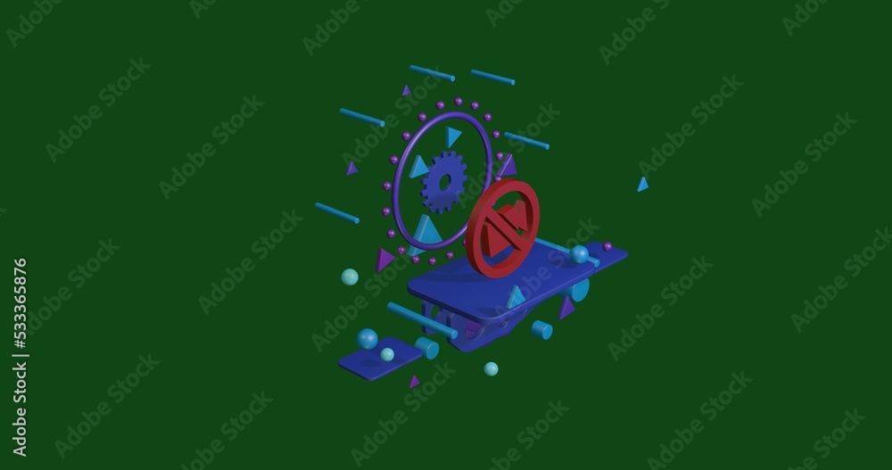 Poster red no video symbol on a pedestal of abstract geometric shapes floating in the air. abstract concept