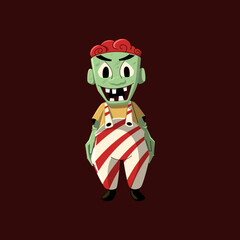 Cartoon zombie with brains. Halloween.