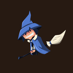 Cartoon witch on a broom.