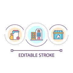 Office waste management loop concept icon. Business center garbage collection. Processing and recycling abstract idea thin line illustration. Isolated outline drawing. Editable stroke. Arial font used