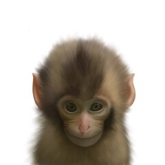 Obraz premium Baby monkey cute illustrated portrait isolated on a while background