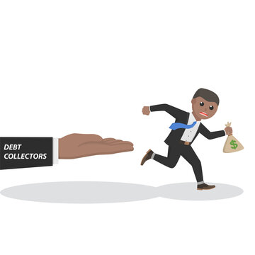 businessman african run away from debt collectors design character on white background
