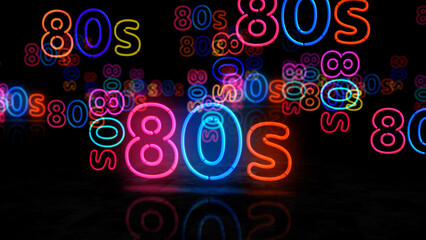 80s retro party neon light 3d illustration