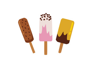 Popsicles ice cream desserts collection flat vector illustration isolated.