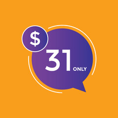 31 dollar price tag. Price $31 USD dollar only Sticker sale promotion Design. shop now button for Business or shopping promotion
