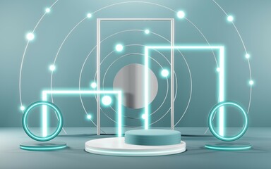 Naklejka premium 3D render of Podium background in blue tones for displaying cream products. cosmetics