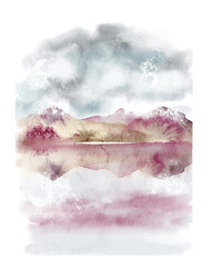 Abstract watercolor landscape. Hand drawn background
