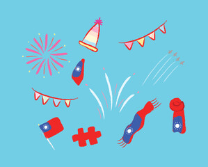 Elements of Taiwan nation day in vector flat illustration