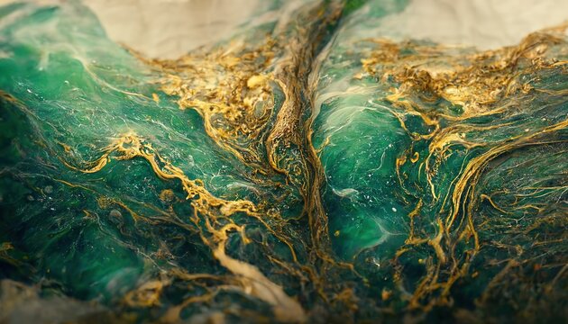 The sea wave dye is mixed with the gold colored pegment. 3D rendering