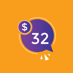 Monthly 32 Dollar price tag or sticker. thirty two dollars sales tag. shopping promotion marketing concept. sale promotion Price Sticker Design
