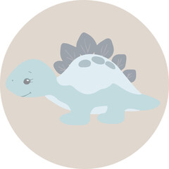 Vector illustration of a cute dinosaur. Children's illustration, sticker, postcard, poster, emblem, fabric drawing