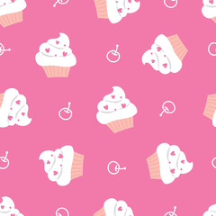 Pink pastel cupcake sweets dessert doodle pattern