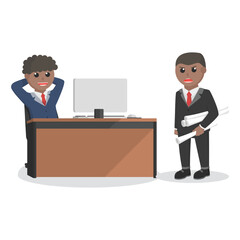 businessman african the diligently and the lazy design character on white background