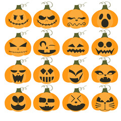 set, pumpkins, different expressions of emotions, all pumpkins can be used separately, illustration set, illustration for halloween, vector