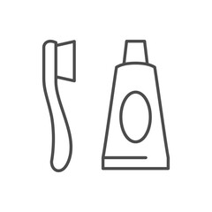 Toothpaste and brush line outline icon