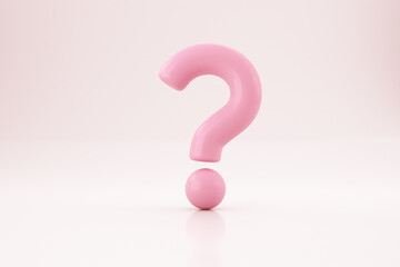 Pink question mark on a pink background. 3d render.