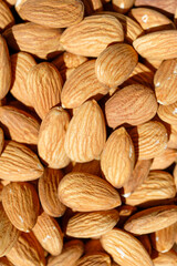 Close-up fresh almonds. Selective focus.