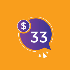 Monthly 33 Dollar price tag or sticker. thirty three dollars sales tag. shopping promotion marketing concept. sale promotion Price Sticker Design
