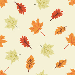 Abstract background of fallen autumn leaves seamless pattern. For wrapping paper, textile prints, wallpaper and book covers.