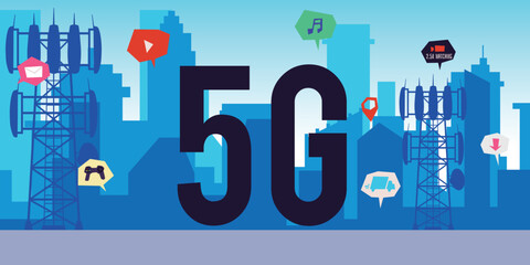5g internet global connection and connection background flat vector illustration.