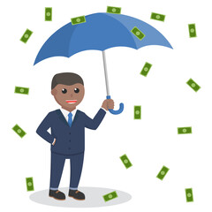 male businessman african raining of money design character on white background