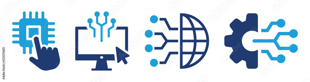 Fototapete digital tech icon set. circuit, computer, digital transformation and internet connection icon. vecto