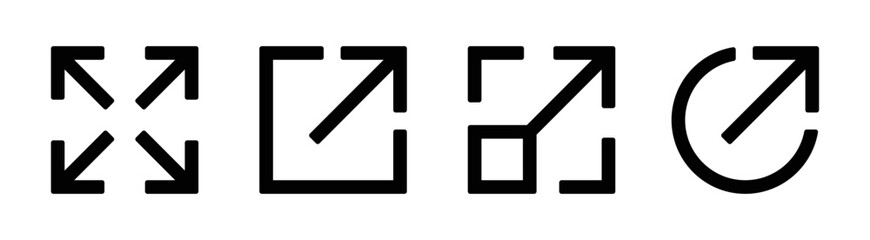 Enlarge icon set. Full screen symbol sign in black design. Vector illustration.