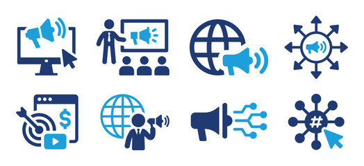 Digital marketing icon set. Online advertising and social media marketing symbol vector illustration.