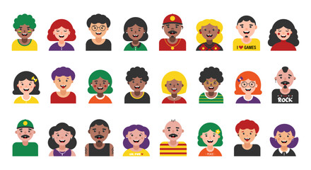 Set, collection of avatars, portraits, profile pictures with diverse people. Set of icons with girls, boys, men, women. Group of people. Teamwork.
