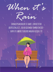 Poster or vertical banner about people in rain flat style, vector illustration