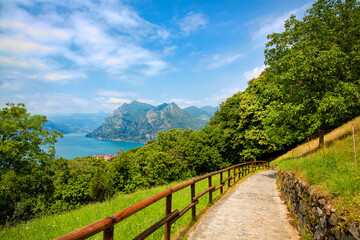 Fototapeta na wymiar View to the North from Monte Isola in Lake Iseo, Italy