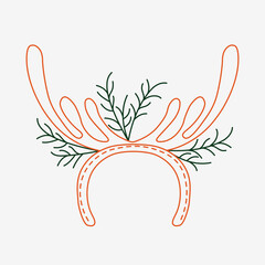 Illustration of headband with deer horns. Merry Christmas. New Year Coloring. winter mood.