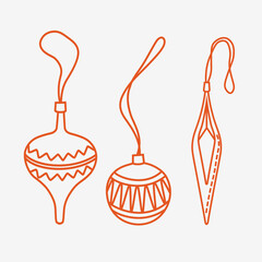 Illustration of outline Christmas toys. New Year Coloring. Winter mood.