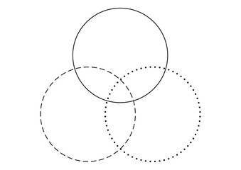 Venn diagram merge three line and dotted line circles chart infographic sign.