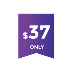 37 dollar price tag. Price $37 USD dollar only Sticker sale promotion Design. shop now button for Business or shopping promotion
