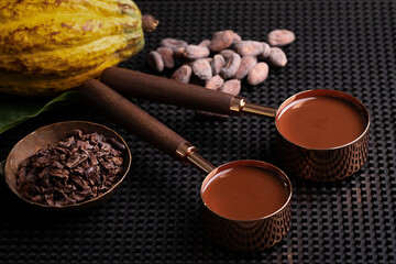 Obraz na płótnie Canvas Liquid chocolate or cocoa in a measuring spoon