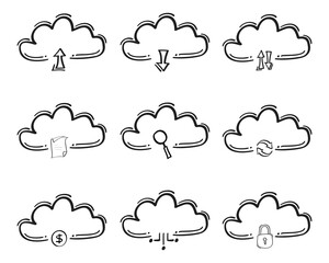 Hand drawn Computer cloud related icon in doodle style
