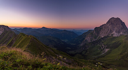 Stunning sunset hike from the top in the austria mountain