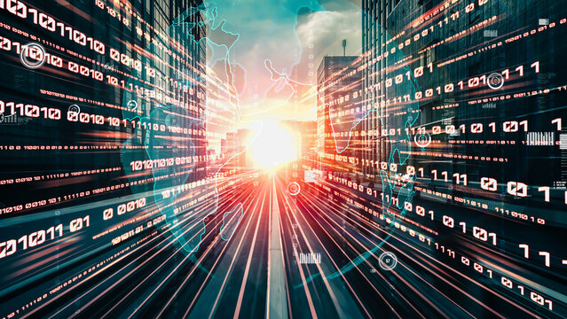 Business data analytic with tacit intelligent software making marketing strategy . Concept of smart digital transformation and technology disruption that changes global trends in new information era .