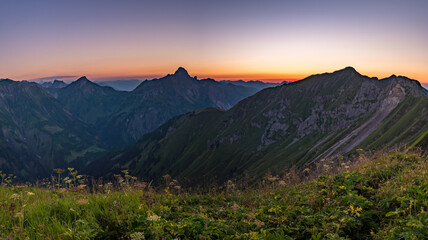 Stunning sunset hike from the top in the austria mountain