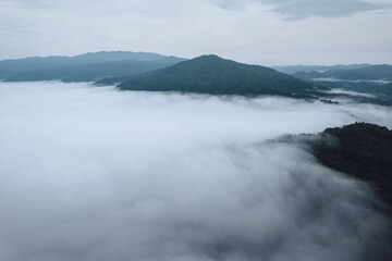 fog and mountains in the morning