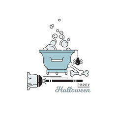 Elements on the theme of Halloween. Vector, colored icon. Chan with potion and broom.

