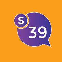 39 dollar price tag. Price $39 USD dollar only Sticker sale promotion Design. shop now button for Business or shopping promotion
