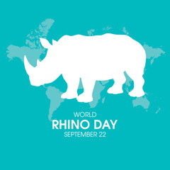 World Rhino Day vector. Rhinoceros white silhouette icon vector. Day of awareness for all five rhino endangered species. September 22 every year. Important day
