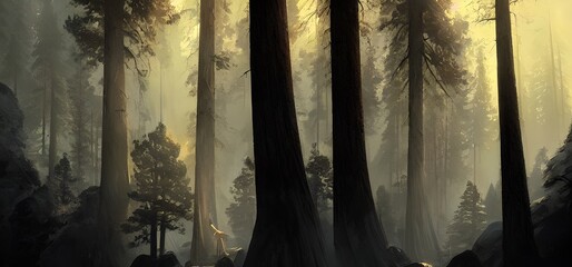 Mysterious spruce forest, concept art, idea for inspiration, illustration for a book