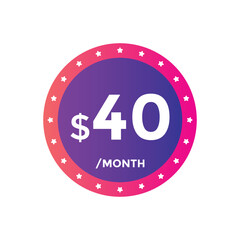 40 dollar price tag. 40$ dollar USD price symbol. price 40 Dollar sale banner in USD. Business or shopping promotion marketing concept
