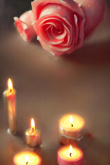 Valentine's day: roses and candles dekoration - painted with oil - illustration - still life
