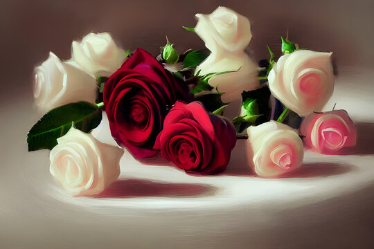 beautiful romantic roses - painted with oil - illustration - still life