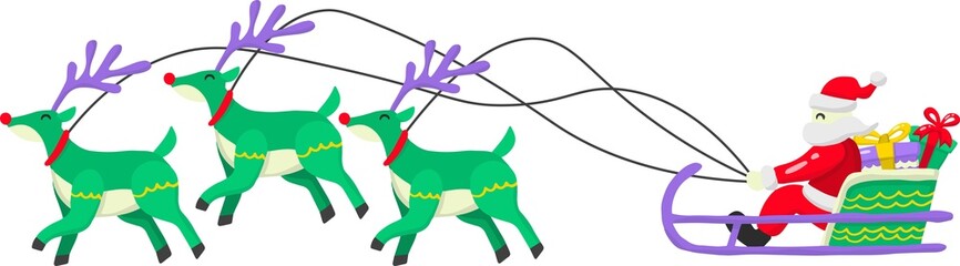 Hand Drawn cute Santa sleigh and reindeer illustration